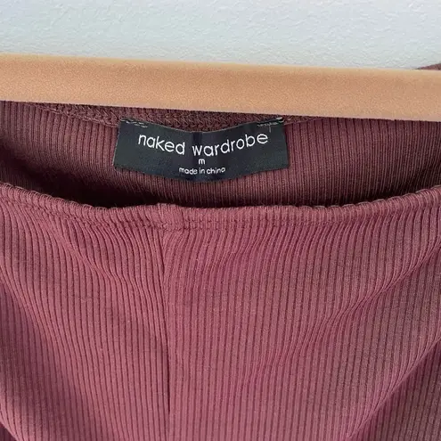 Naked Wardrobe chocolate brown long sleeve cropped top medium new with out tags