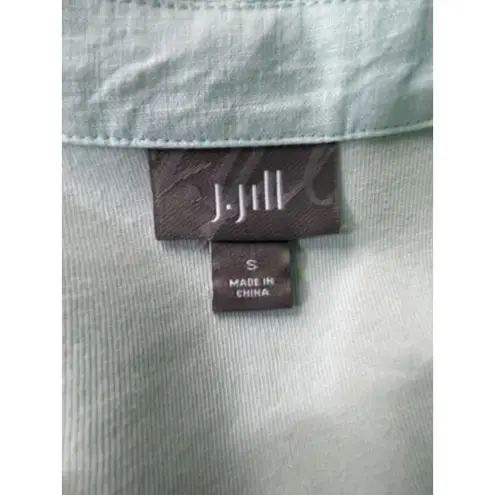 J.Jill Seafoam Green Long Sleeve 3 Button Tunic Jersey Lined Linen Pockets Small