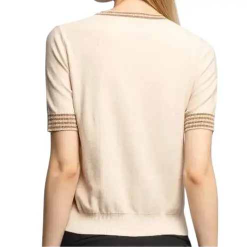 Marella Women’s Sz S Latte Cream Gold Silver Metallic Trim Cerchico Crop Sweater