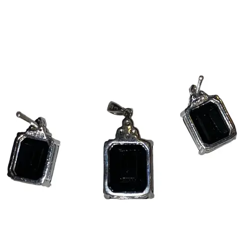 Onyx Black  and white topaz earrings and pendant 925 sterling