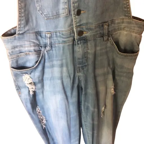 Life in Progress Light blue distressed denim overalls