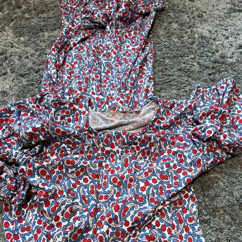 BODEN NWT Ruffle Paisley Jersey Midi Dress D0283 Size 4L Pockets Stretchy Waist Blue