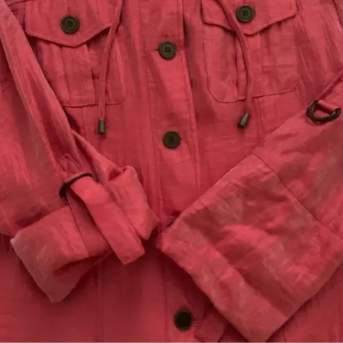 Elementz Blouse Jacket Shacket Orange Coral Shimmer Roll Tab Sleeves Large