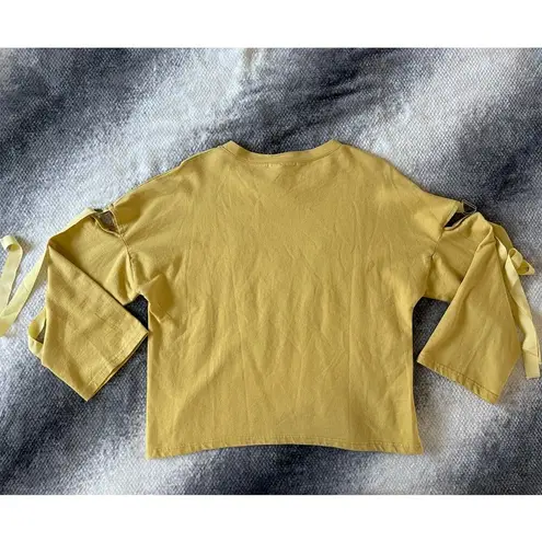 Believe... Floral Embroidered 3/4 Sleeve Cut Out Arm Tie Yellow Sweater Size XL