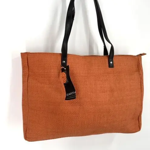 NWT Earth Axxessories Womens Woven Double Handle Tote Shoulder Bag Burnt Orange