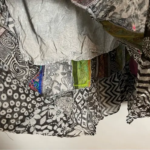 Broomstick Skirt Patchwork Midi Drawstring Elastic Waistband Hippie Boho Black Black Size undefined