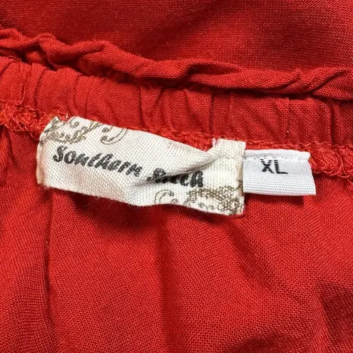 Southern Stitch Shirt Womens XL Red Embroidered Boho Tunic Top Floral Rayon
