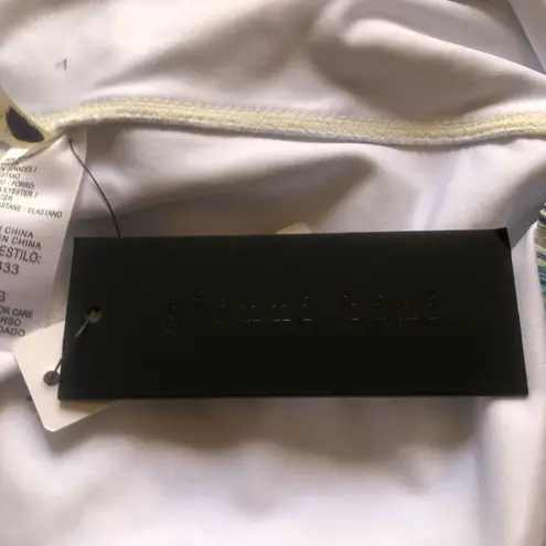 Gianni Bini  NWT Ivory And Blue Historical Print High Waist Bikini Bottoms Large