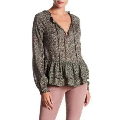 William Rast Aimme Memphis Floral Long Sleeve Blouse Top Medium