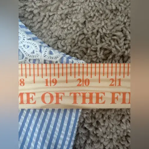 London Times Blue & White Seersucker Sheath Midi Dress Sleeveless, Size 14.