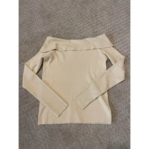 Dreamers by Debut Cream Wide Cowl Neck Ribbed Sweater S/M