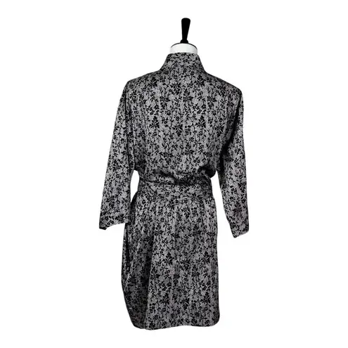 Cabernet Robe Satin Pockets Tie Waist Black Pink Lace Print Women’s Size Large