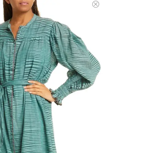Ulla Johnson Teal Fiora Piplin Cotton Striped Long Sleeve Midi Dress 8