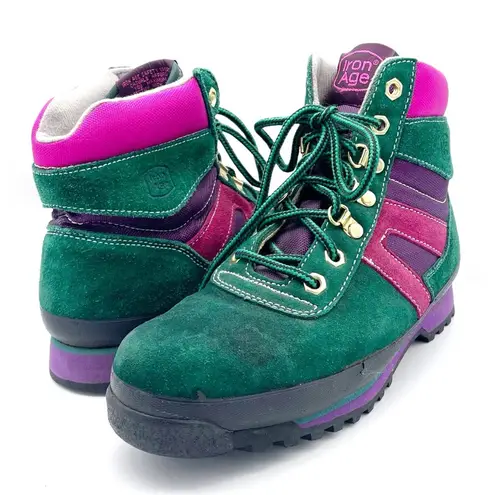 Vintage Iron Age Suede Lace Up Hiking Winter Boots Green & Pink Womenâs Size 9