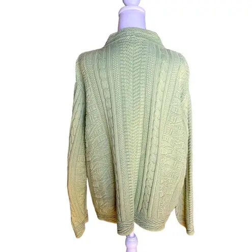 LL Bean Wood Button Cable Knit Sweater Cardigan Sage Green Womens Size XL