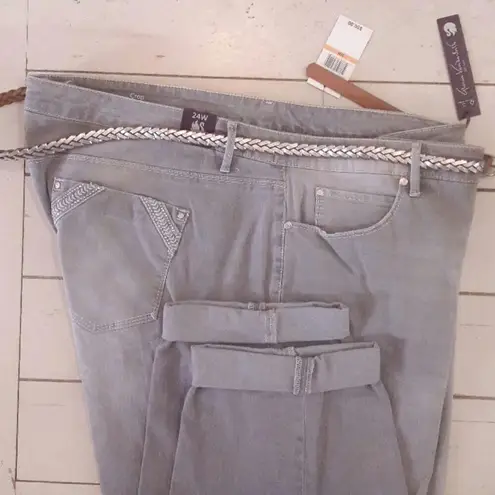Gloria Vanderbilt Cropped Jeans Stretch Womens 24W Braided Belt Distressed Grey