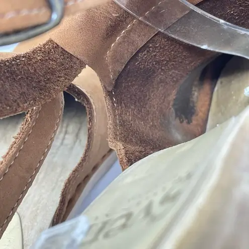 Sven Brown Nubuck Leather Wooden Halter Top High Heel Clog Sandals 36 5.5 6