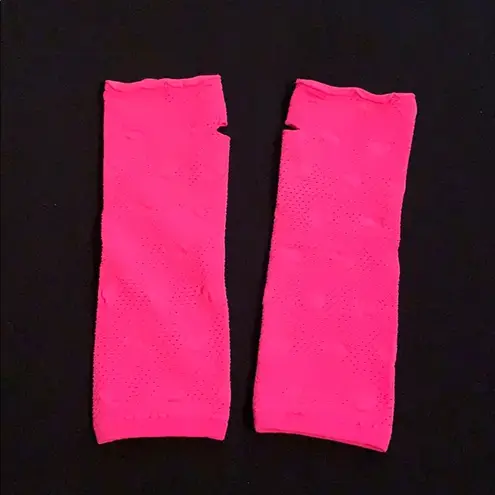 Punk net style nylon fingerless gloves pink neon