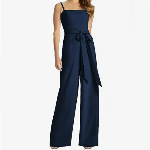 Dessy Collection New Midnight Navy Spaghetti Strap Crepe Sash Jumpsuit Size 12