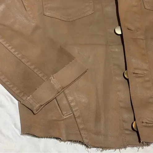 L'Agence L’AGENCE Janelle Cappuccino Coated Jacket Gold Buttons Raw Edge Women Small - Image 8