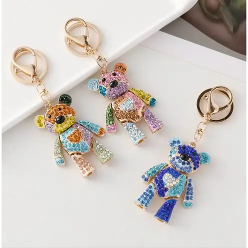 Bear Bag Keychain Bag Charm Key Fob Colorful Rhinestone - Image 5