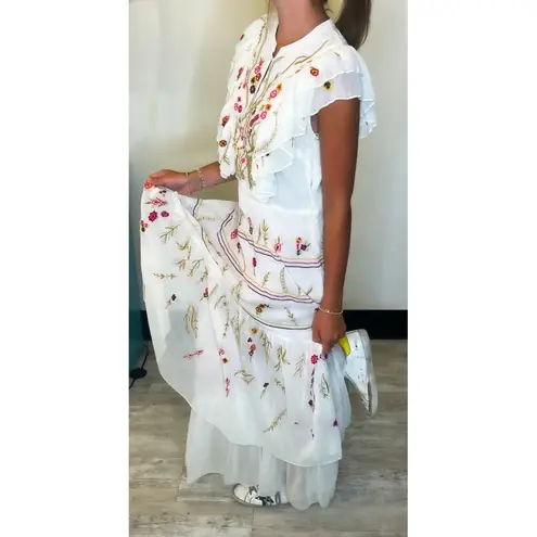 NWT Aratta Silent Journey White Embroidered Flower Chiffon Maxi Dress XS A