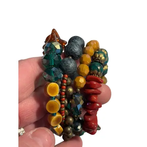 Colorful Multicolor Beaded Elastic Bracelet Set With Turquoise Red Amber & Yello