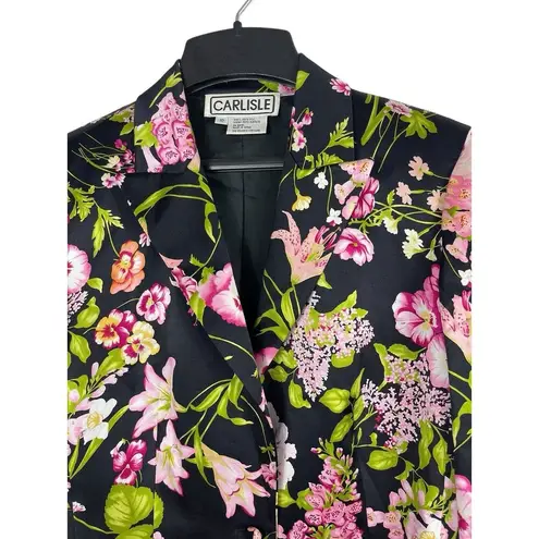 Carlisle VTG Beautiful Black Pink Floral 90s Long Sleeve 100% Silk Blazer Top 10