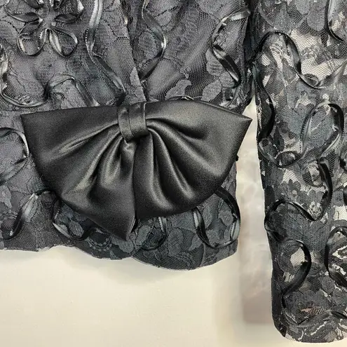 Vintage Patra Black Lace Ribbon Soutache Mesh Fitted Jacket Puff Shoulders Bow 6