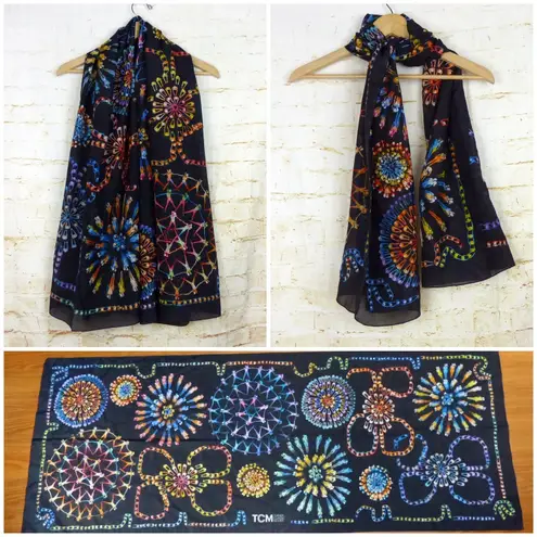 TCM Turner Classic Movie Scarf Black Colorful Fireworks Kaleidoscope Silk Wrap