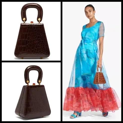 STAUD ππ Kenny Bag Brown Crocodile Embossed