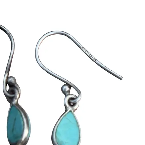 New Sterling Silver Turquoise Teardrop Cabochon Dangle Earrings Blue