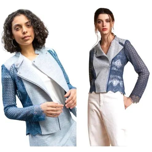 Chelsea And Walker Jacket Women 4 Blue Crochet Lace Mario Denim Jacket Preppy