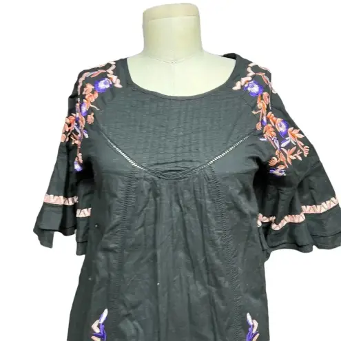 Free People  Pavlo Embroidered Smock Dress Black Purple Floral‎ Size XS