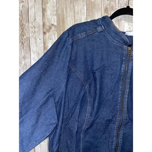 Denim & Co . Stretch Lightweight Zipper Jean Jacket Blue Denim Plus Size 3X