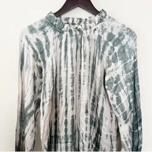 Starkx Kylie Top Green Tie Dye Silky Blouse Ruffle Long Sleeves Size XS