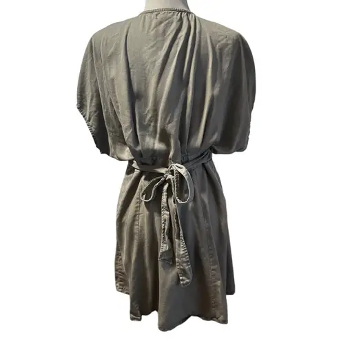 Quince Vintage Wash Tencel Button Front Dress in olive green, size Medium Green