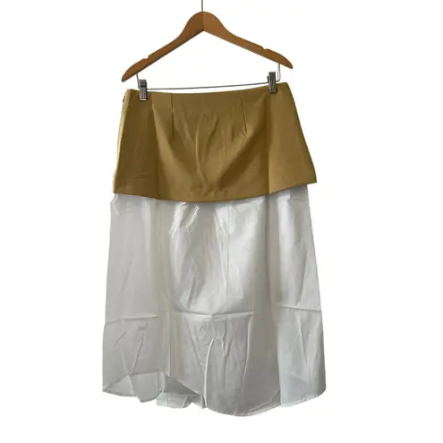 Maeve Anthro Layered Shirttail Midi Skirt Tan/White NWT Size M