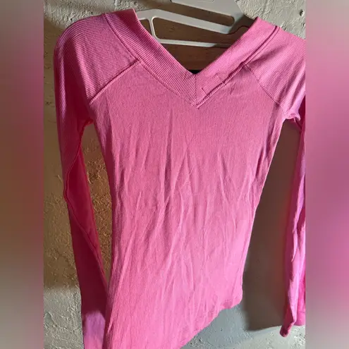 BDG Pink Long Sleeve V-Neck Top, layering vneck front and back, beautiful hot pink