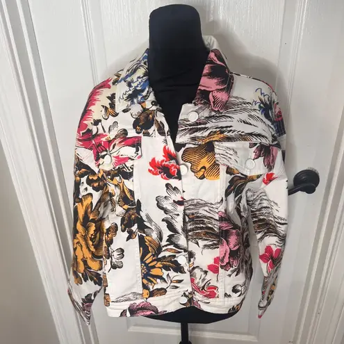 Desigual Women's White Hawaii Floral Print Jeans Jacket Size Large US NWT