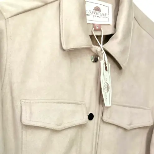 Oversized Cream Velvety Suede Like Button Up Soft Shacket Tan Size M