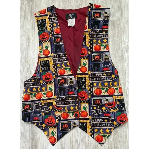 JLN USA | VINTAGE RARE Halloween Black Cat Jack o Lantern Pumpkins Vest | Medium Orange