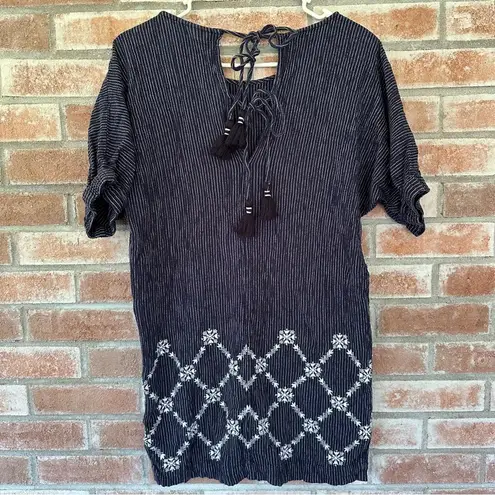 Roller Rabbit Cotton Embroidered Shift Dress Women’s Large Blue Textured