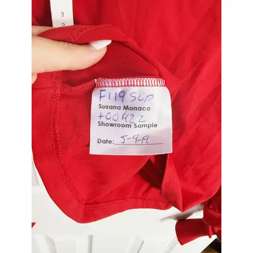 Susana Monaco NWT V-Neck Top Tie Sleeves Small Red Cherry Sexy Romantic Fall