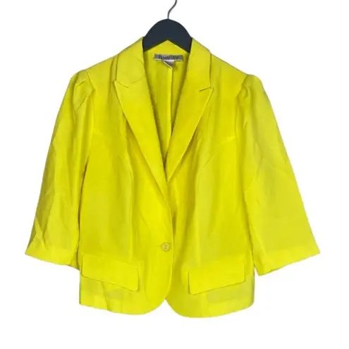 Unique Vintage Crop Single Button Lightweight Collar Blazer 16 W Neon Yellow Size 16W