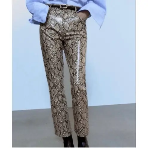 ZARA  VEGAN LEATHER PANTS WITH SNAKE SKIN PATTERN