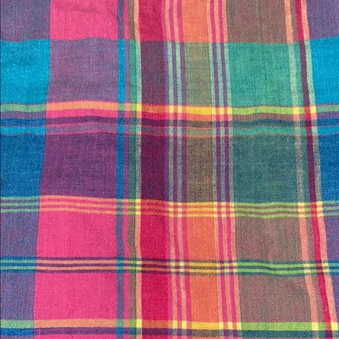 SUN STREAK plaid short sleeve button up multi color cotton camp shirt size S Pink