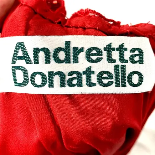 Andretta Donatello Red Gown XS Slit Mesh Beaded Detail Drama Glam Prom Pageant