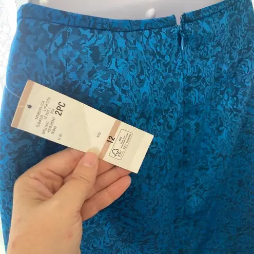 Le Suit Blue and Black Patterned Pencil Skirt 12 NWT