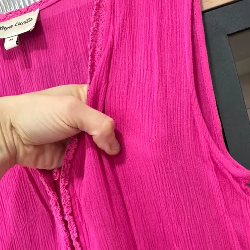 Playa Lucila eyelet maxi dress tiered embroidered gauze button down tiered hot Pink Size M